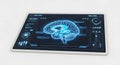 Digital Tablet Displaying Brain Analysis and Artificial Intelligence Interface Royalty Free Stock Photo