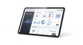 Digital Tablet Displaying Business Analytics Dashboard on White Background Showing Data Analysis and Charts for Royalty Free Stock Photo
