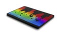 Digital Tablet Displaying a Colorful Sound Equalizer on White Background screen Royalty Free Stock Photo