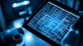 A digital tablet displaying a complex circuit board schematic