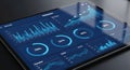 Digital tablet displaying a comprehensive business analytics dashboard with various charts and graphs Royalty Free Stock Photo