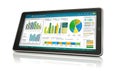 Digital tablet displaying financial data charts and graphs on screen Royalty Free Stock Photo