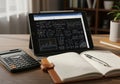 Digital tablet displaying complex formulas and equations isolated on white background Royalty Free Stock Photo