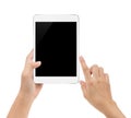 Digital tablet in hand on white background with