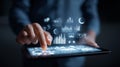 Digital tablet with interactive data visualization and analytics interface for modern technology Royalty Free Stock Photo