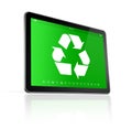 Digital tablet PC with a recycling symbol on screen. environment