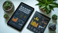 Digital tablet and report displaying financial data and charts Royalty Free Stock Photo