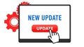 Digital tablet screen displaying a \'new update\' message and a vibrant red \'update\' Royalty Free Stock Photo