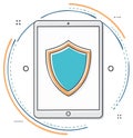 Digital tablet with a shield symbol for cybersecurity, online safety, and data protection Royalty Free Stock Photo