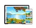 Digital tablet and smartphone with beautiful wallpapers on screens realistic mockup gadgets and devices