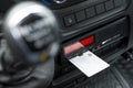 Digital tachograph in a van from an angle with ejected driver card Royalty Free Stock Photo