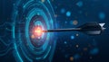 Digital Target with Arrow Hitting Bullseye Futuristic Technology Concept Royalty Free Stock Photo