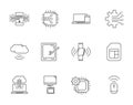 Digital tech circuit board icons set line