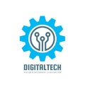 Digital tech - vector business logo template concept illustration. Gear electronic factory sign. Cog wheel technology symbol. Royalty Free Stock Photo