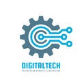 Digital tech - vector business logo template concept illustration. Gear electronic factory sign. Cog wheel technology symbol. SEO.