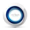 Digital techno sphere web banner, button or icon with text. Glossy swirl color abstract circle design, hi-tech Royalty Free Stock Photo