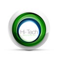 Digital techno sphere web banner, button or icon with text. Glossy swirl color abstract circle design, hi-tech Royalty Free Stock Photo