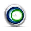 Digital techno sphere web banner, button or icon with text. Glossy swirl color abstract circle design, hi-tech Royalty Free Stock Photo