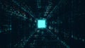 digital technologic tunnel. 3D render. Binary code particles network. Technological and connection Royalty Free Stock Photo