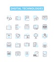 Digital technologies vector line icons set. Digital, Technologies, Computation, Networks, Software, Automation Royalty Free Stock Photo