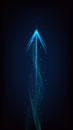 Digital Technology Arrow Ascending on Dark Background with Glowing Blue Light and Futuristic Wavy Abstract Data Stream for Royalty Free Stock Photo