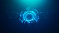 Digital technology artificial intelligence hud computer interface concept tech hand control network science future connection data
