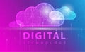 Digital technology banner pink blue background concept with technology line light effects, abstract tech, illustration vector Royalty Free Stock Photo