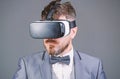 Digital technology for business. Business man virtual reality. Modern gadget. Innovation and technological advances Royalty Free Stock Photo