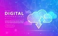 Digital technology and Cloud computing banner pink blue background concept with technology line light effects, abstract tech ai Royalty Free Stock Photo