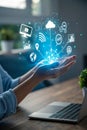 Digital technology and cloud computing emanating from open hands Royalty Free Stock Photo