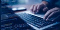 Digital technology, Coding programmer and cyber security, Software development, javascript on virtual screen, internet of things Royalty Free Stock Photo