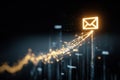 Generative AI Digital communication and data transfer concept with glowing email icon and network lines business c Royalty Free Stock Photo