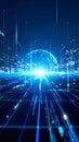 Digital Technology Concept with Glowing Globe and Data Lines in Futuristic Cityscape Royalty Free Stock Photo