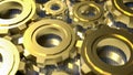 Digital Technology Concept with Golden Gears and Binary Code 3d render Royalty Free Stock Photo