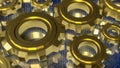 Digital Technology Concept with Golden Gears and Binary Code 3d render Royalty Free Stock Photo