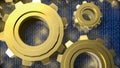 Digital Technology Concept with Golden Gears and Binary Code 3d render Royalty Free Stock Photo