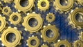 Digital Technology Concept with Golden Gears and Binary Code 3d render Royalty Free Stock Photo