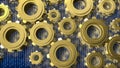 Digital Technology Concept with Golden Gears and Binary Code 3d render Royalty Free Stock Photo