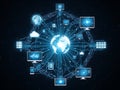 Digital technology global network connection with earth and futuristic data nodes Royalty Free Stock Photo