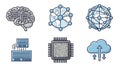Digital Technology Icons: Brain, Network, Cloud, Chip, Data Royalty Free Stock Photo