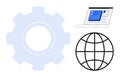 Digital Technology Integration with Gear, Laptop Interface, and Global Network Concept Royalty Free Stock Photo