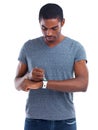Digital technology just gets smarter and smarter. Cropped view of a young man wearing a smartwatch with a digital