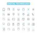 Digital technology linear icons set. Internet, Social Media, Cloud, Big Data, Analytics, Automation, Robotics line