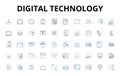 Digital technology linear icons set. Internet, Social Media, Cloud, Big Data, Analytics, Automation, Robotics vector