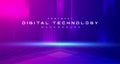 Digital technology metaverse neon blue pink background, cyber information, abstract speed connect communication, innovation future