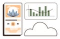 Music App Interface, Analytics Chart, and Cloud Shape Data Storage and Visualization Royalty Free Stock Photo