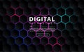 Digital technology polygon pattern black background, geometric cyber technology light, abstract tech, innovation future data Royalty Free Stock Photo