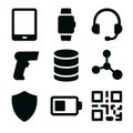 Digital Technology and Smart Gadget Icon Set - Vector Illustrations for Electronic Hardware, Connectivity, and Data Systems Royalty Free Stock Photo