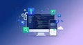 Digital technology and software development concept with computer and mobile devices visualized Royalty Free Stock Photo
