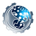 Digital technology sphere gear with people concept design. Symbol graphic template element vector